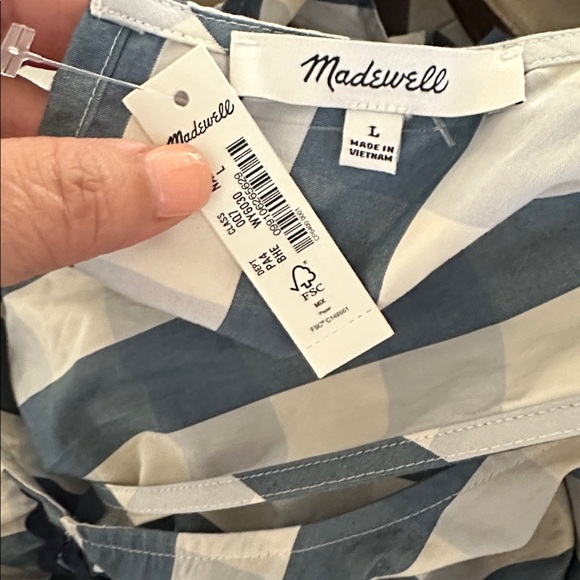 MADEWELL Rickrack Cattail Tiered Dress Sz L Blue White Gingham Check Cotton NWT - Picture 8 of 8